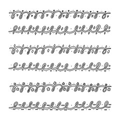 Obraz premium Outline Wave Squiggle Doodle Border Set. Wavy Underline Curve Frame Decoration Collection. Handdrawn Vector Line Divider Element
