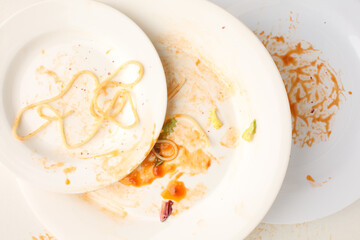 Dirty dishes on white background