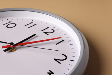 Close-up of a wall clock. The concept of time and work time is valuable for life, Alarm clock...