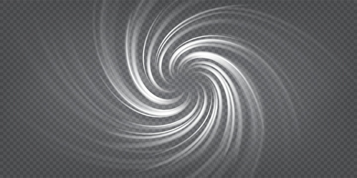 Circle air rotation effect. Top view on round tornado. Portal vortex. Fresh wind flow. Cyclone rotation. Smoke whirlpool. Vector illustration