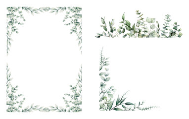 Watercolor Eucalyptus Frame Blooming Poppy Flower Bouquet Floral Frame