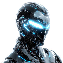 Sleek Robot with Glowing Neon Blue Eyes Isolated on Transparent Background