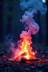 Ethereal smoke wafts from a glowing ember on a mystical night, abstract background, nighttime, haze