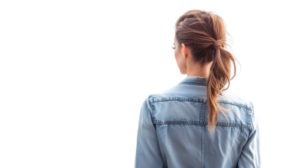 Elegant Silhouette of Young Woman Walking Away in Transparent Attire Viewed from Behind