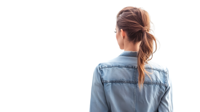 Elegant Silhouette of Young Woman Walking Away in Transparent Attire Viewed from Behind