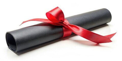 Red ribbon's glow trails across a dark diploma scroll in this captivating long-exposure graduation shot.