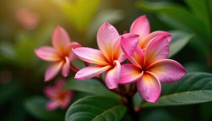 Isolated pink frangipani leaves with soft light effects, soft light, garden