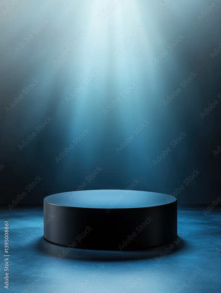 Poster elegant dark podium illuminated by ethereal light on textured surface for product display in studio 