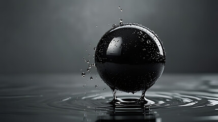 Abstract Water Ripple with Glossy Black Ball in Motion

