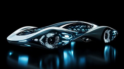 A futuristic car with glowing vents and floating geometric details 