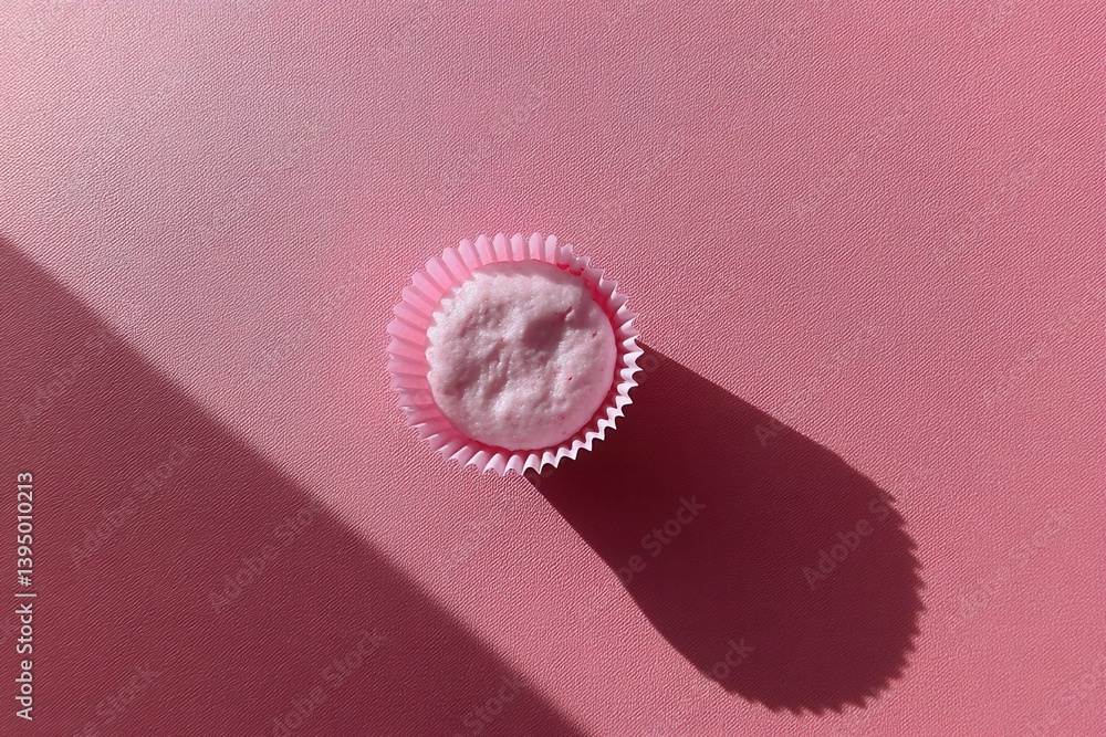 Aufkleber top down view of a pink cupcake on a pink background with shadow creating a minimalist and modern ae