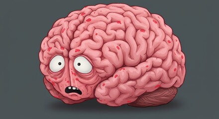 Worried brain with expression of fear cartoon illustration for medical purposes