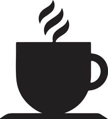 Hot coffee and tea cups with steam, breakfast beverages in a cozy cafe setting