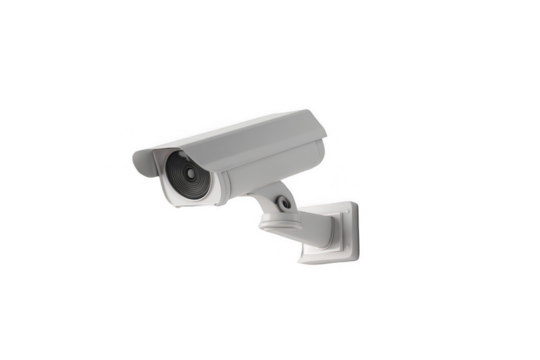 a CCTV camera on a white background, with a white color theme, png - Powered by Adobe