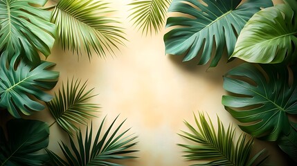 there are many green leaves on a wall with a light