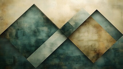 there is a painting of a geometric design with a gold and green