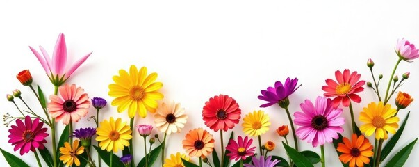 Colorful flower against a simple white backdrop, floral arrangement, colorful flowers, botanical art