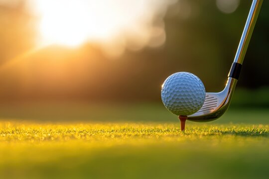 A golf ball is resting on a tee in the grass on a golf course