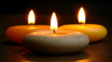 Three candles burning brightly, warmth in the darkness, used for decoration and religious ceremonies