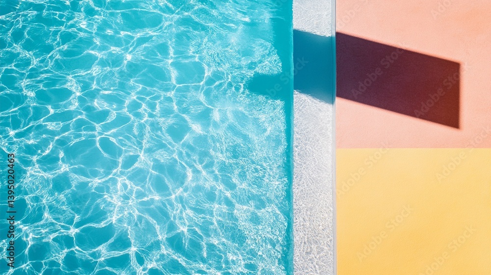 Wall mural refreshing summer pool scene with crystal clear turquoise water and geometric color block background