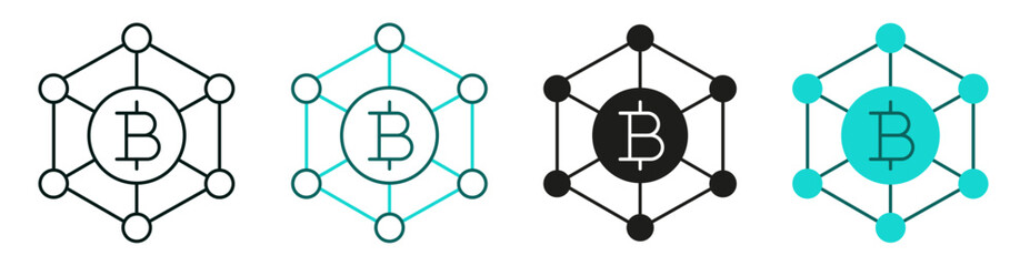 Node line icon set. Cryptocurrency, Blockchain, Technology, or digital money concept. Nodes crypto symbol on white background. Solid color or black logo for web or mobile app. Editable vector stroke. 
