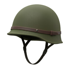 Fototapeta premium Vintage military helmet olive drab steel pot with leather strap for sale and world war ii re enactment