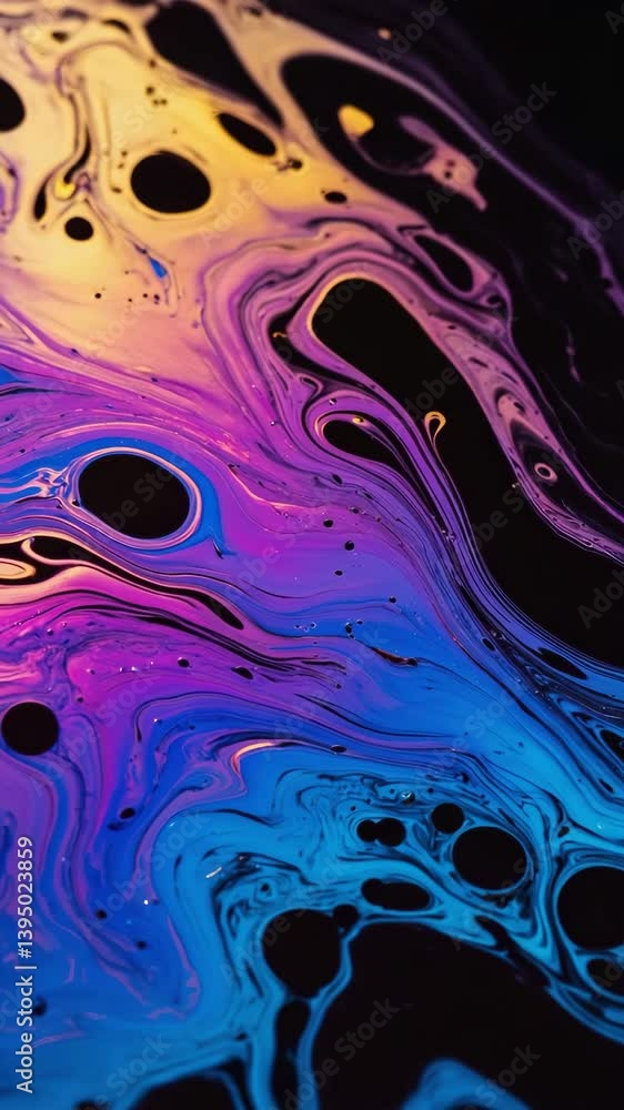 Aufkleber a vibrant fluid oil art in constant motion, where shimmering pigments collide and swirl in hypnotic 