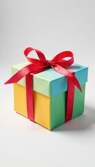 Colorful gift box on white background tied with a ribbon, Colored Gift Box, Gift Box