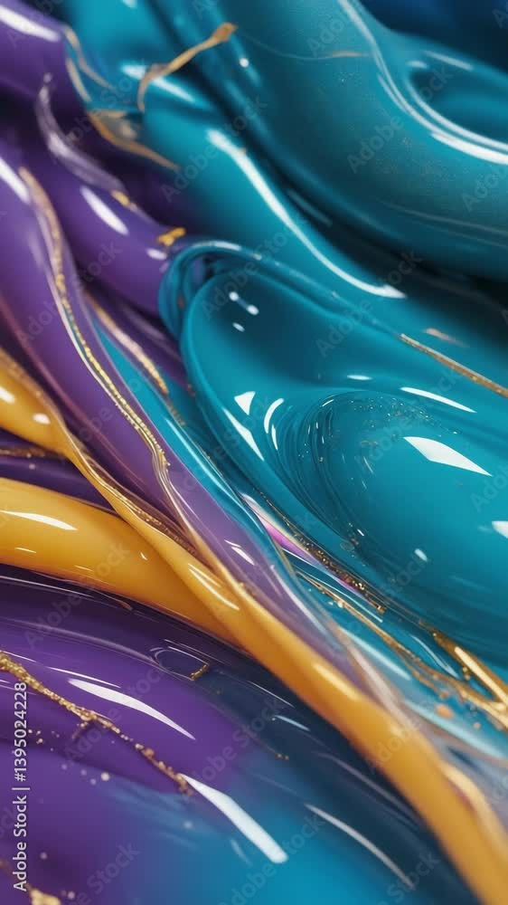 Aufkleber a vibrant fluid oil art in constant motion, where shimmering pigments collide and swirl in hypnotic 