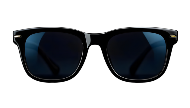 Classic black sunglasses front view, isolated