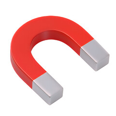 Red horseshoe magnet science experiment physics attraction magnetic field education tool object isolated