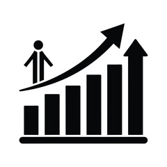 Businessman with growing financial graph and upward arrow showing success and profit