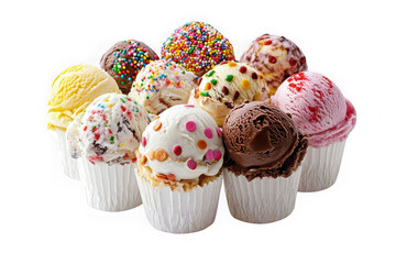 Assorted ice cream cupcakes on white background