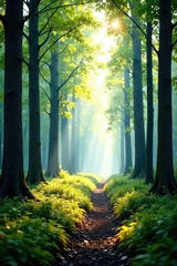 Fototapete Rund Empty forest landscape with trees and foliage on white background, serenity, solitude, solitude © Kai