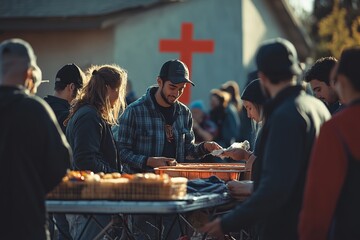 A joyful Christian event with people worshiping