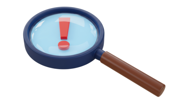 Isolated Magnifying Glass with Exclamation Mark