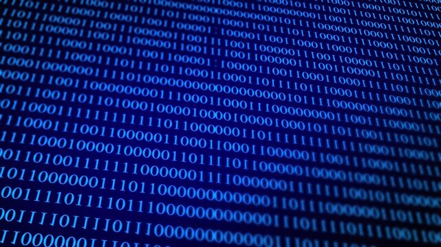 Binary Code on Black Digital Background. Rows of ones and zeros in a binary pattern create a digital data backdrop, symbolizing coding and information processing