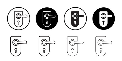 Door knob icon outline collection or set in black and white