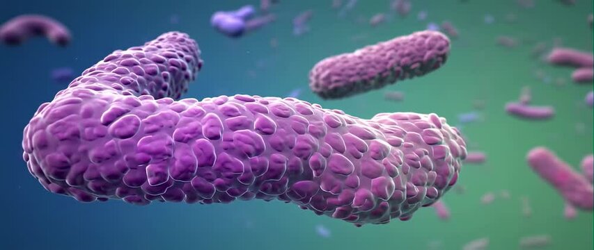 Anamorphic video of 3D animation Probiotic bacteria, 3D animation Lactobacillus 