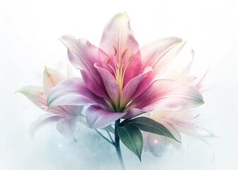 Fototapeta premium Pink Lily Double Exposure Photography, Surreal Floral Art, Dreamy Pink Flower Image, Isolated Lily Background