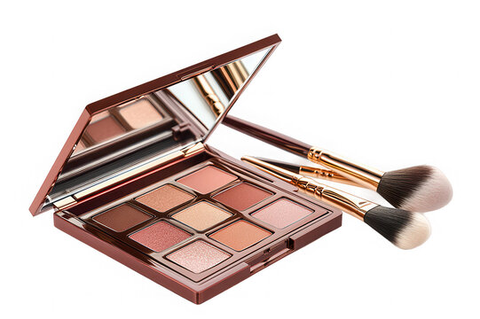 Open eyeshadow palette with makeup brushes