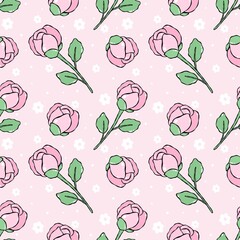  Coquette Rose Garden seamless pattern. Pretty Pink Blooms Digital paper.