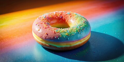 Obraz premium Rainbow Sprinkle Donut Double Exposure Colorful Paper - Surreal Food Photography