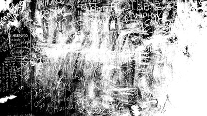 Abstract grunge lettering background. Grungy frame.  Drawing on old grungy surface. Urban cyber punk black and white illustration	