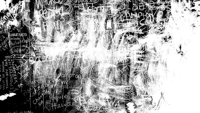 Abstract grunge lettering background. Grungy frame.  Drawing on old grungy surface. Urban cyber punk black and white illustration	