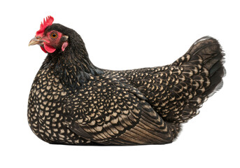 Isolated Speckled Hen Relaxing Poultry Portrait