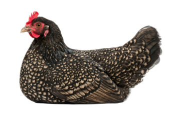 Isolated Speckled Hen Relaxing Poultry Portrait