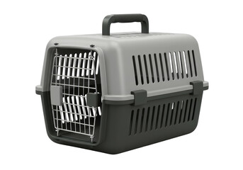 Isolated Gray and Black Plastic Pet Carrier Crate