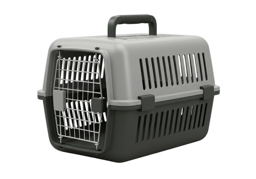 Isolated Gray and Black Plastic Pet Carrier Crate