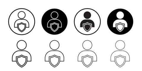 User protection shield icon outline collection or set in black and white